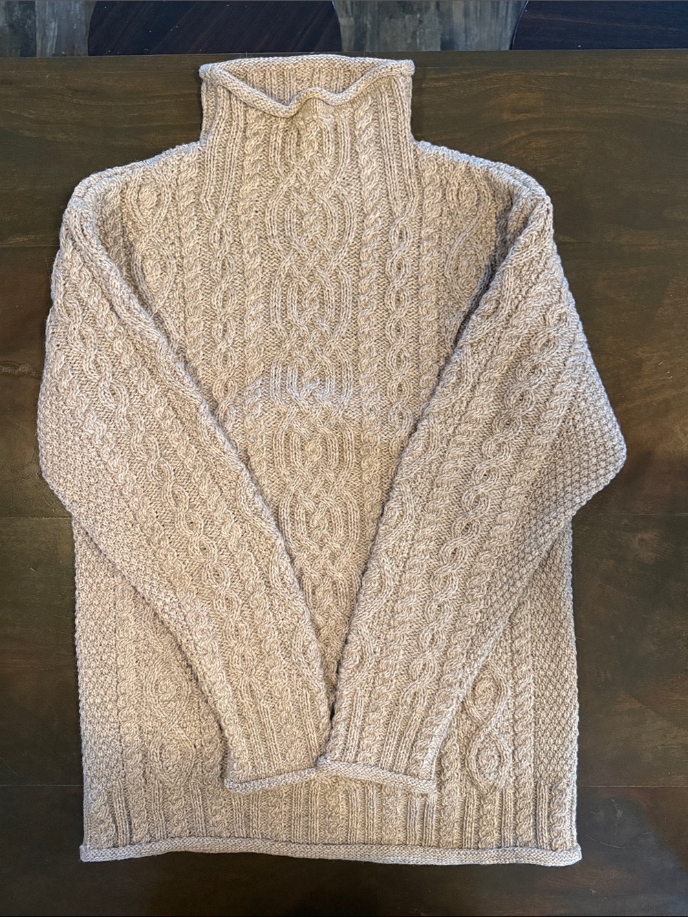 100% Merino Wool
Made In Ireland Classic Cream Cable Turtleneck Sweater